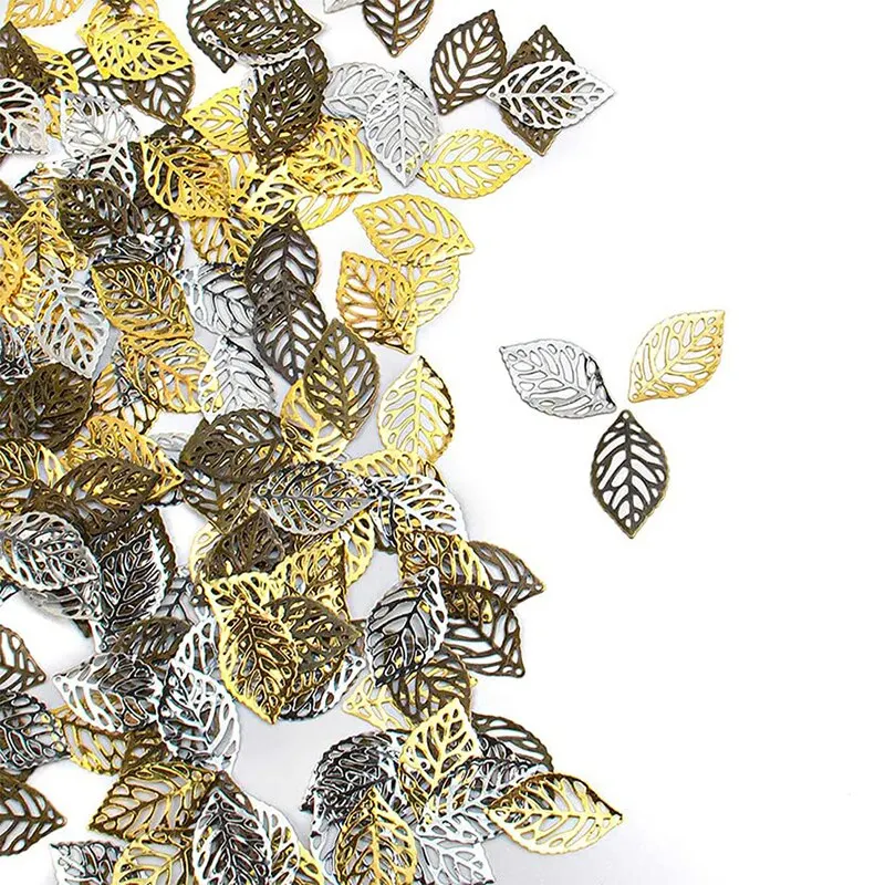 

100pcs Hollow Leaf Metal Flower Pieces, Pendant Jewelry Making Leaf Connector DIY Handicraft Decoration