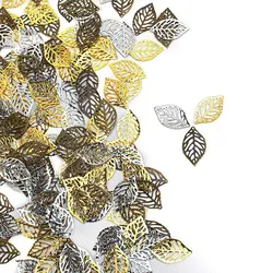 100pcs Hollow Leaf Metal Flower Pieces, Pendant Jewelry Making Leaf Connector DIY Handicraft Decoration