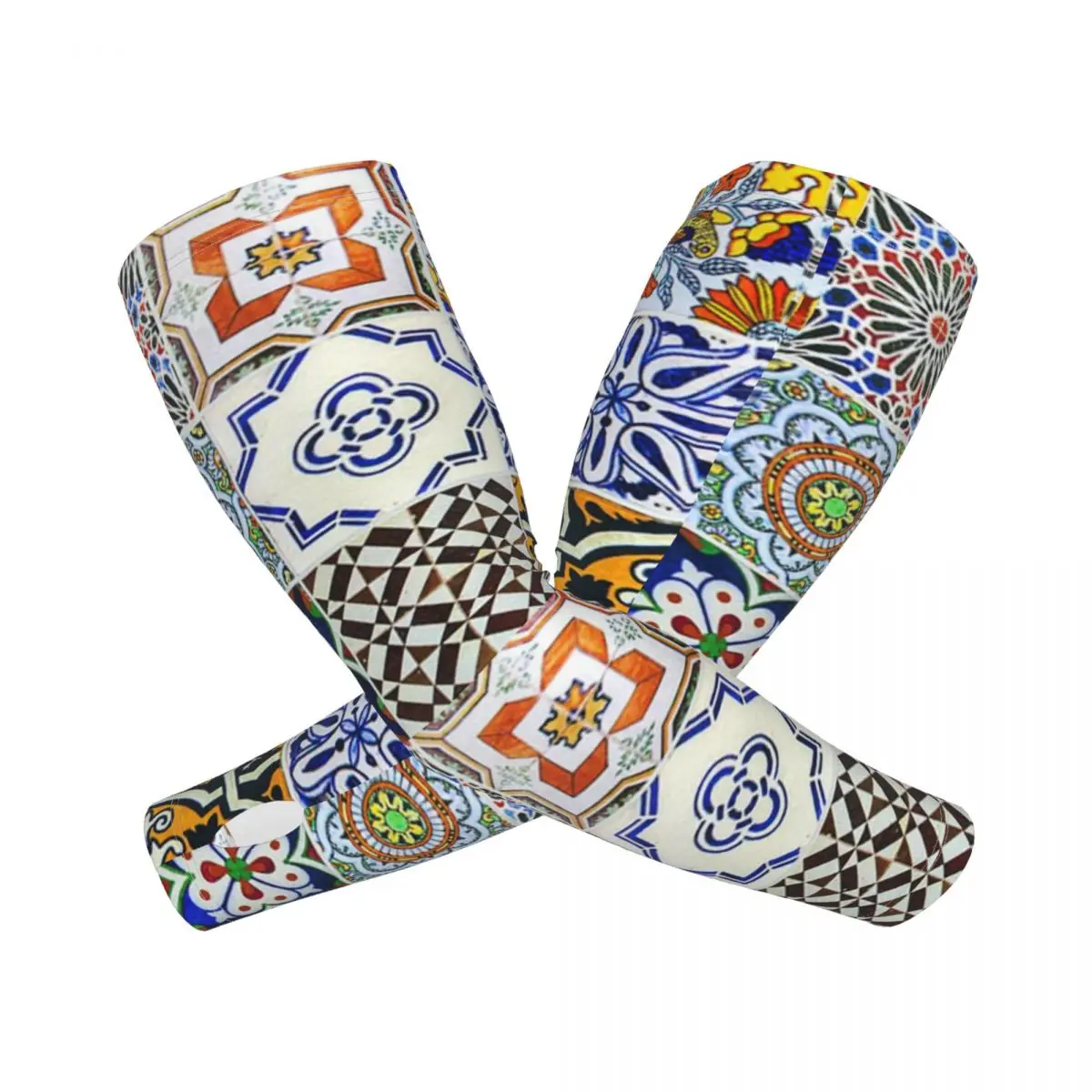 Colorful Portuguese Tile Outdoor Arm Sleeves Sun UV Protection Cover Summer Ice Silk Cycling Tattoo Sleeves