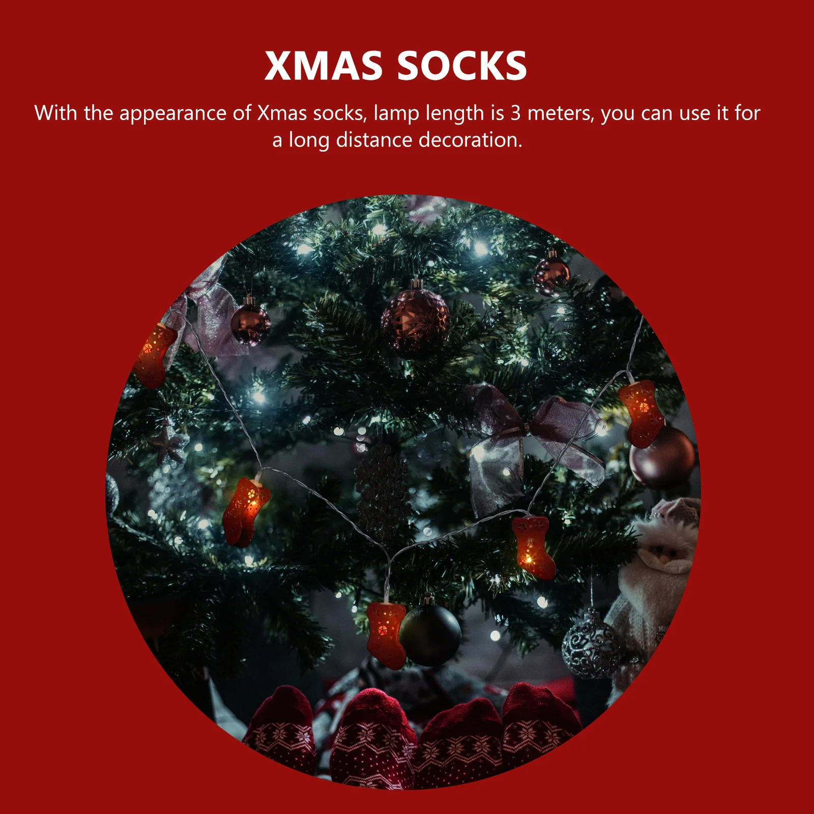

1Pcs Xmas Sock Light String Red 3m Christmas Stocking Lamp Outdoor Holiday Decoration Creative String Lamp Garden Lighting
