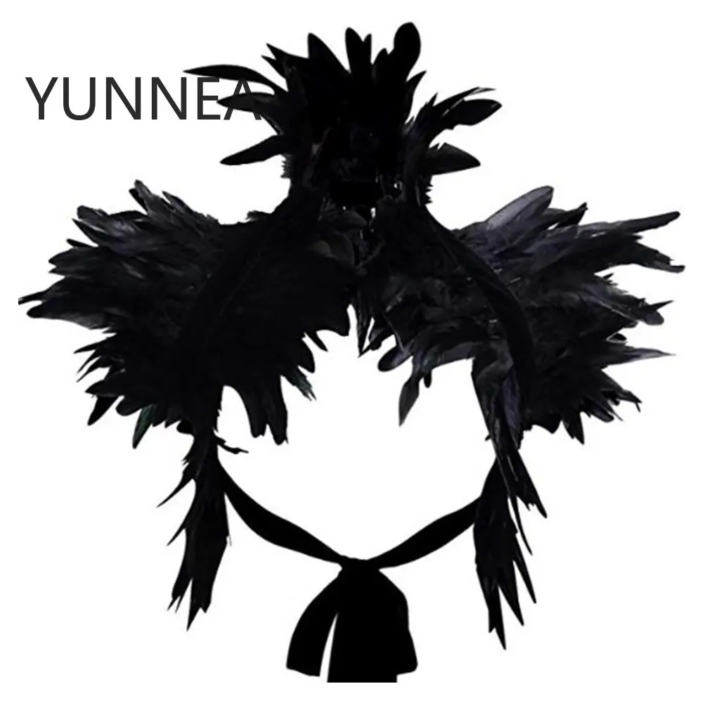 Natural Feather Shrugs Shawl For Women Cosplay Black Halloween Luxury Feather Shoulder Wraps Sexy Punk Gothic Feather Scarves