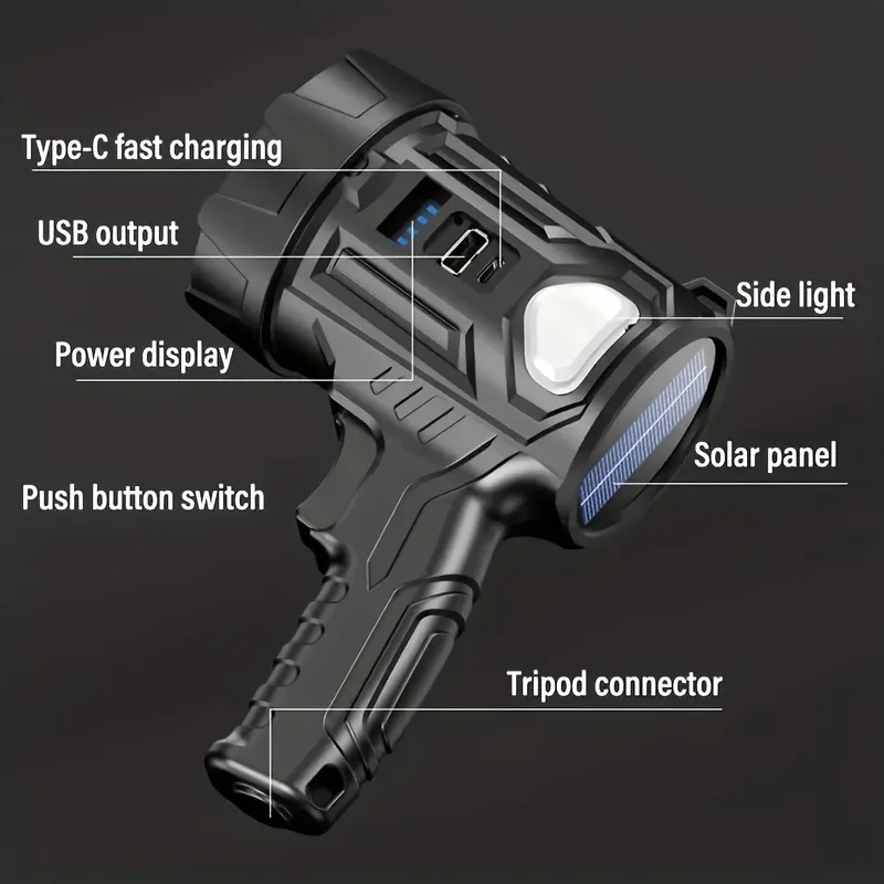 Imagem -06 - Usb Recarregável Solar Led Lanterna Alta Potência Tocha Várias Fontes de Luz Lanterna de Emergência ao ar Livre Camping e Pesca Lâmpada