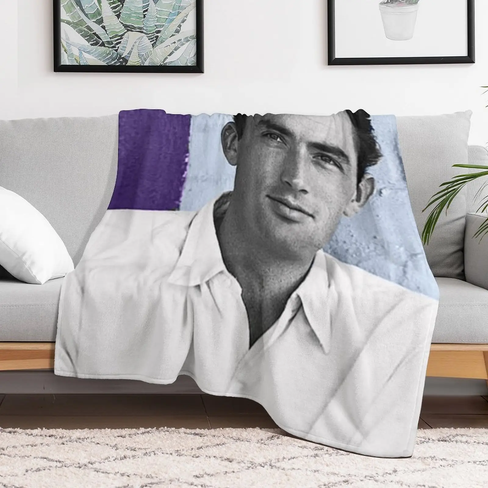 Gregory Peck on blue background Throw Blanket