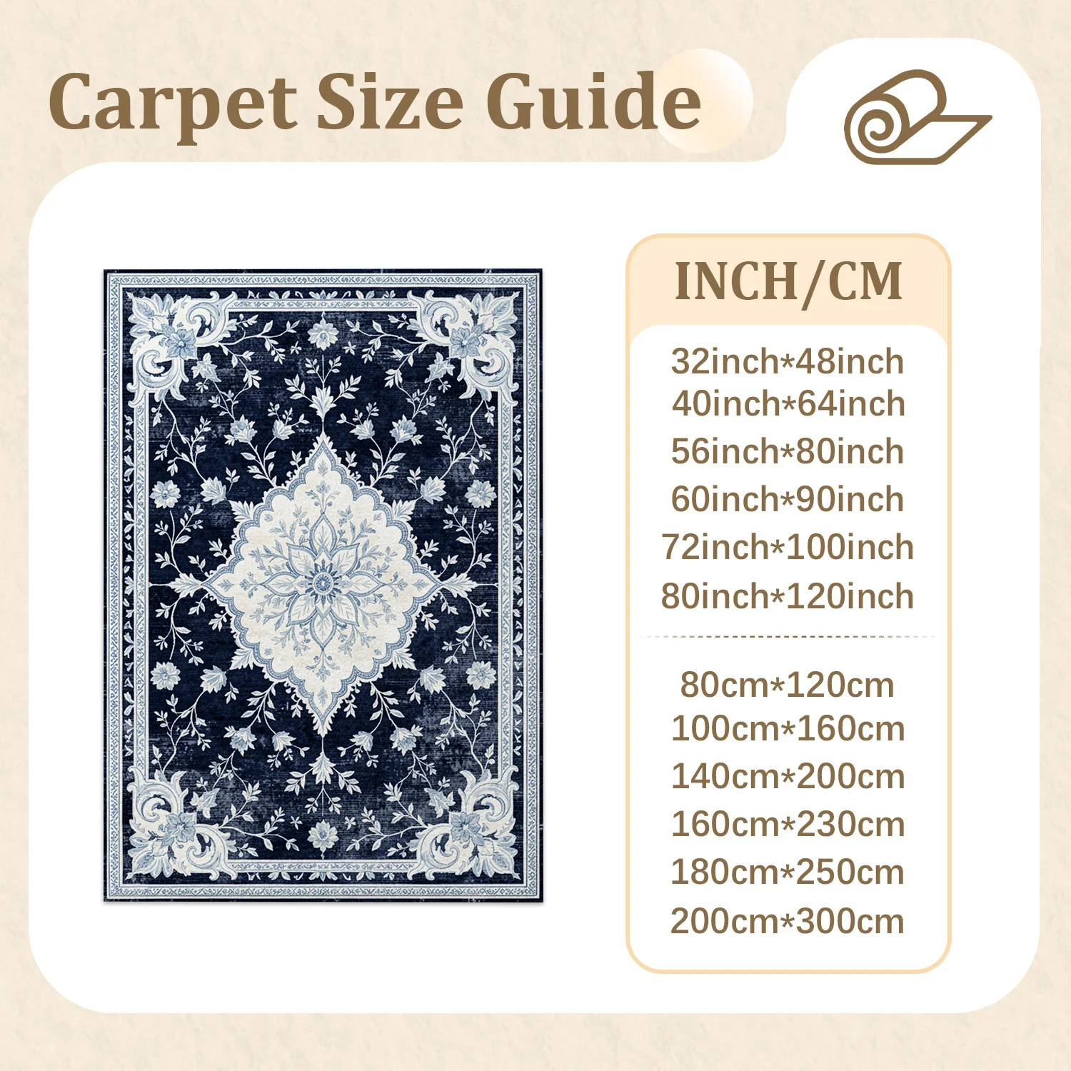 Vintage Blue White Floral Medallion Area Rug Velvet Machine Washable for Living Room Bedroom Dining Room Entryway Perfect for Halloween Thanksgiving Christmas New Year Black Friday Cyber Monday Home Decor