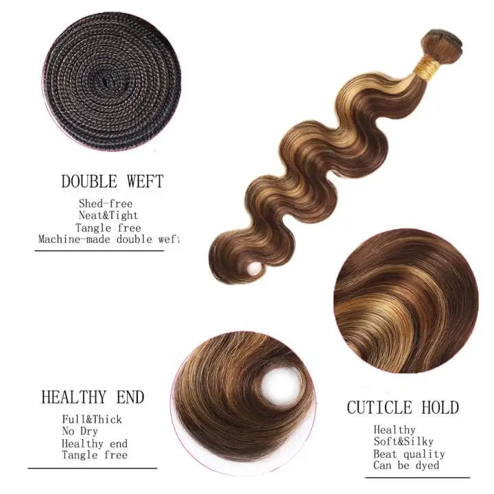 4/27 Highlight Body Wave Bundles Human Hair 30 32 Inch Unprocessed Brazilian Virgin Weave Blonde Human Hair Bundle Extensions