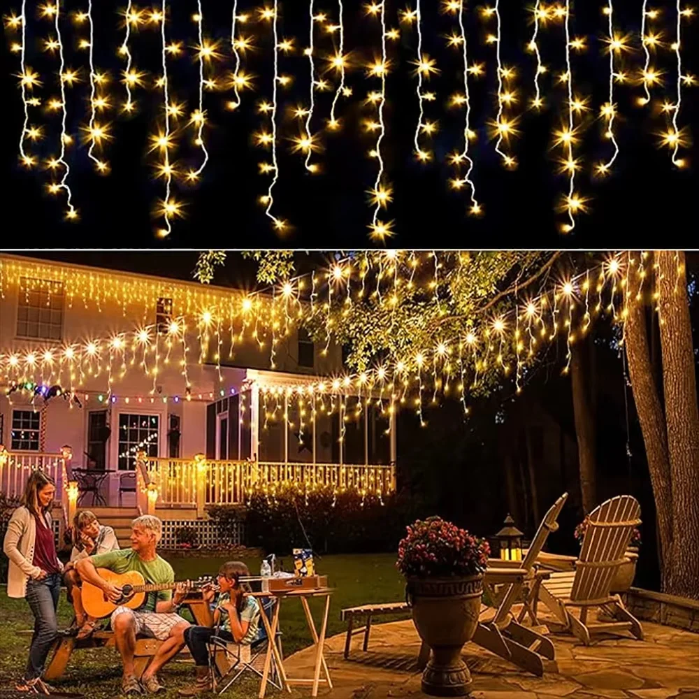 3.5m 96leds luzes de corda de sincelo solar interior ao ar livre à prova dwaterproof água decoração luz quintal jardim festa casamento cortina luz