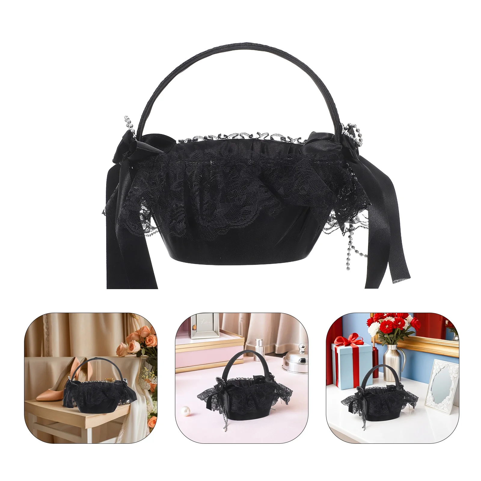 سلة زهور الزفاف، حامل بتلات مصنوع يدويًا باللون الأسود خفيف الوزن لحفلات الزفاف، قصاصات رمي صغيرة محمولة