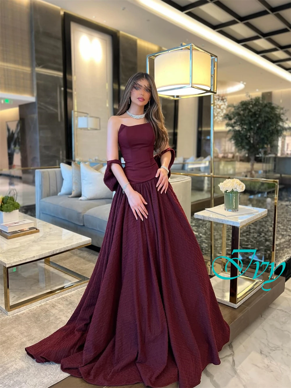 Op maat gemaakte prachtige jersey strapless avondjurk Eenvoudige mouwloze galajurken Luxe sweep trein Jurken voor speciale gelegenheden