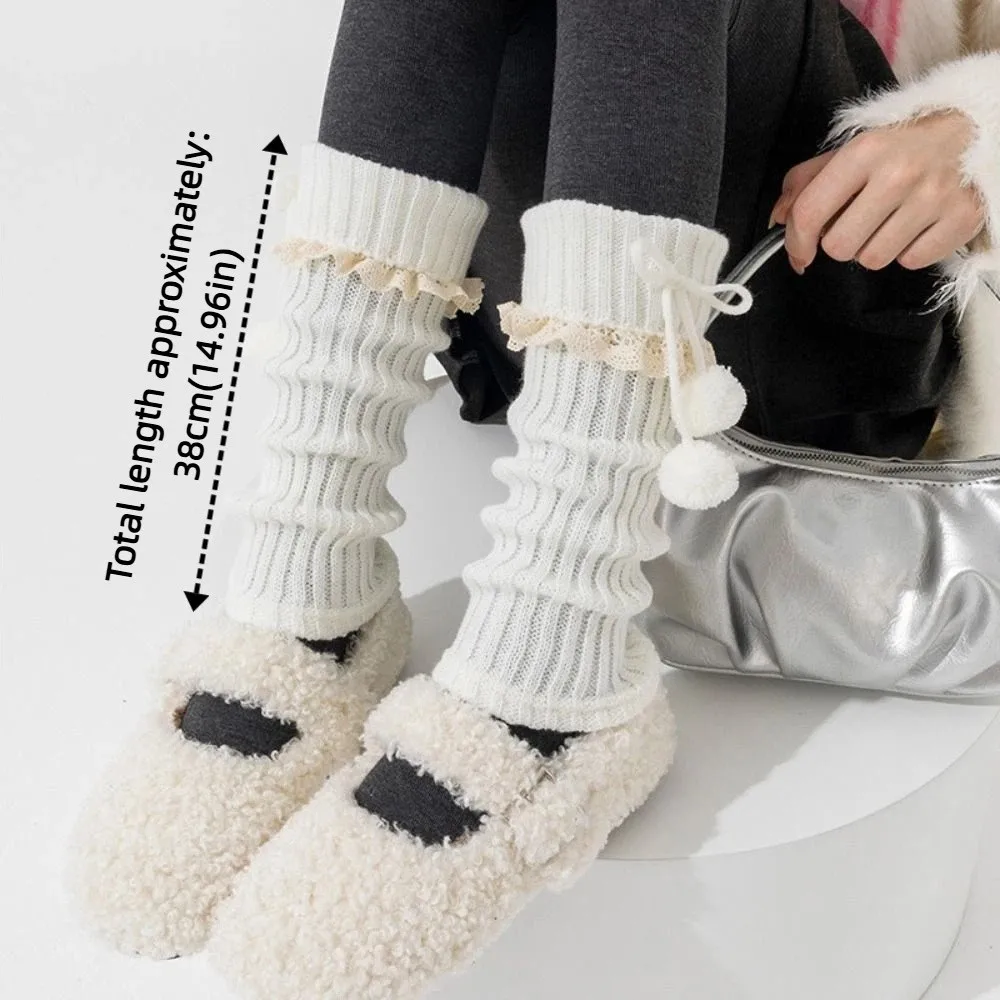 Einfache Y2K Gestrickte Bein Abdeckungen Spitze Elastische Lolita Bowknot Stiefel Abdeckung Weiche Atmungsaktive Mid-rohr Socken Student