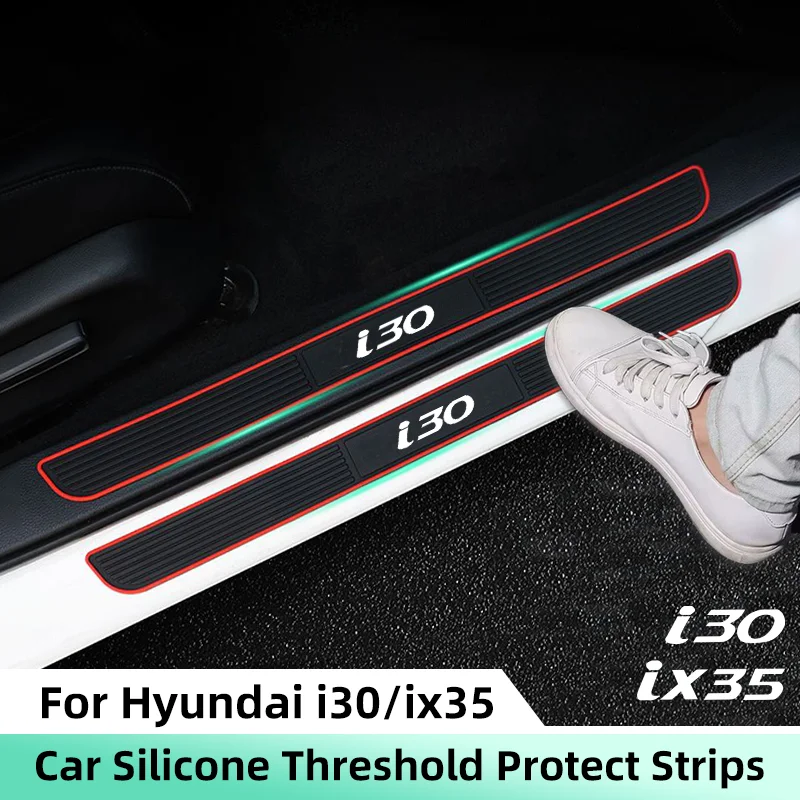 

4pcs Rubber Car Door Sill Scuff Covers For Hyundai ix35 i30 Anti-scratch Auto Door Panel Guards Protector Trim Strip Accessories