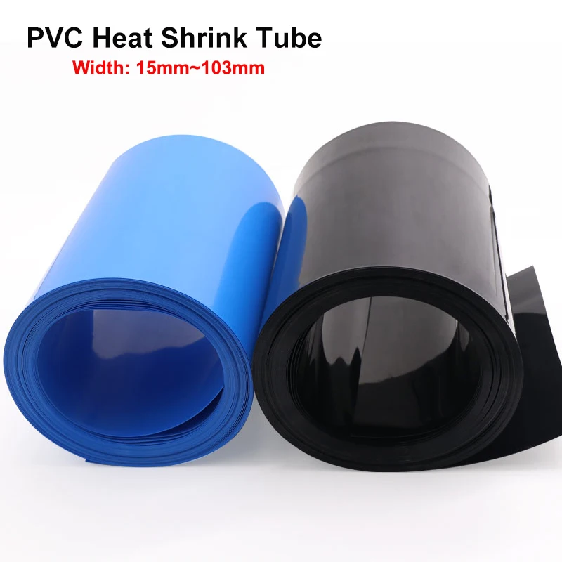 

2/3/5/10/20/30M PVC Heat Shrink Tube Black Blue Width 15mm ~ 103mm Insulated 18650 Lithium Case Heat Shrinkable Sheath Wrap Film