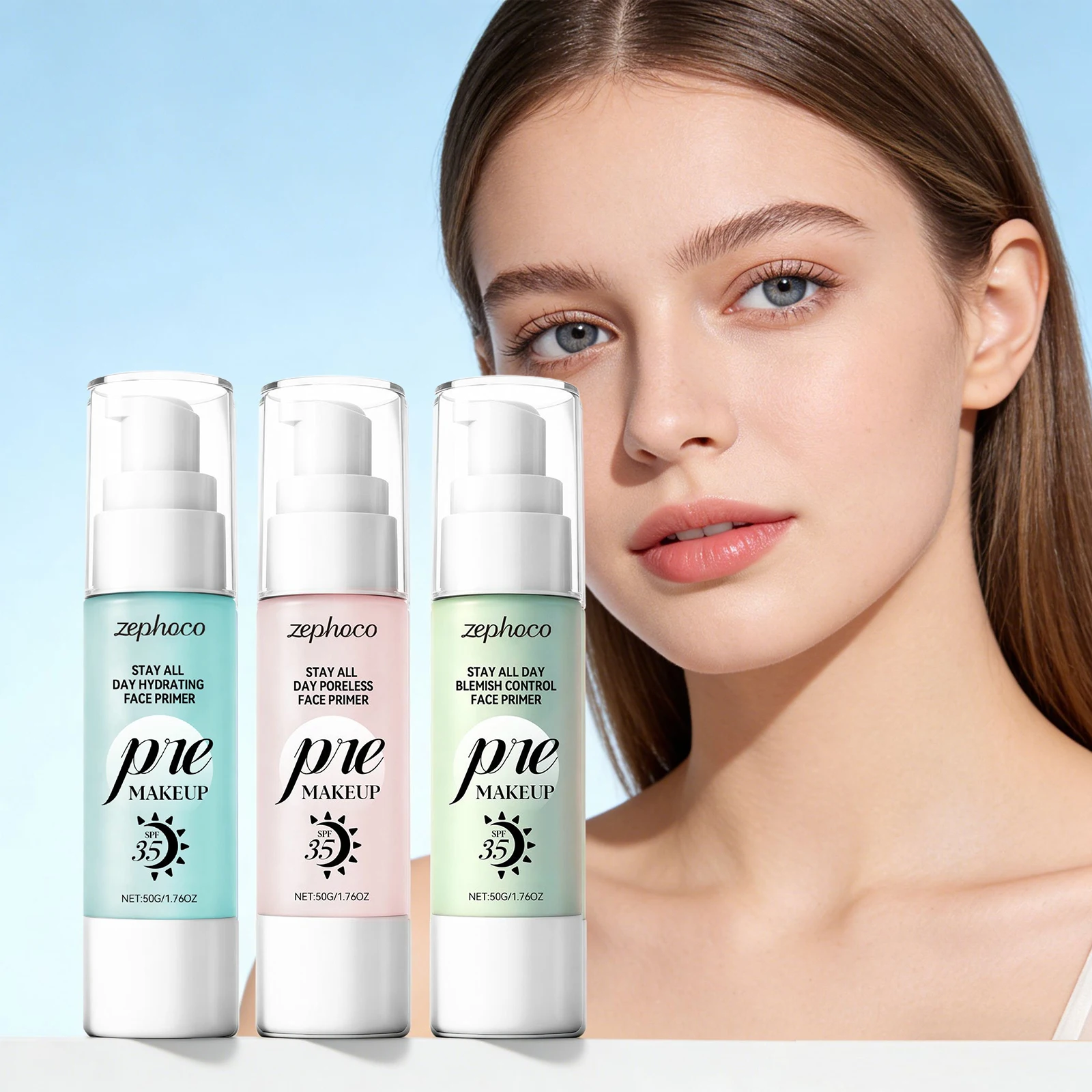 Baza pod makijaż kontrolująca wydzielanie sebum/nawilżająca/długotrwała z filtrem SPF35, naturalna, odświeżająca, lekka, rozjaśniająca kremowa baza pod makijaż.