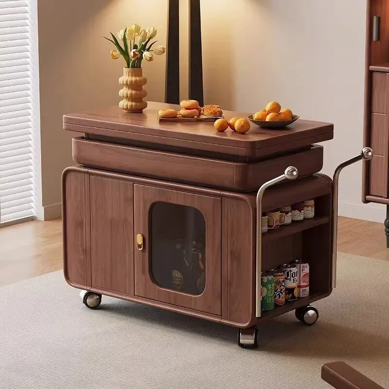 for Walnut All Solid Wood Movable Sofa Side Table Coffee Table Lifting Folding Multi Functional Balcony Tea Table Trolley