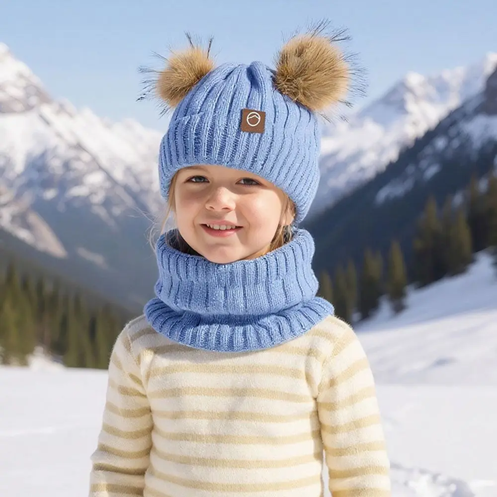 

3Pcs/ Set Fleece Lined Hat Scarf Gloves Set Thermal Protection Knitted Cap Children's Beanie Cap Warm Thicken