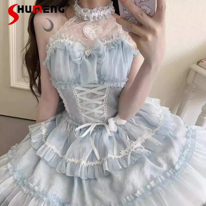 

Japanese Original Design New Lolita Neck Dress Summer Wear Women's Clothing White Color Sweet Chic Sleeveless Vestido De Mujer