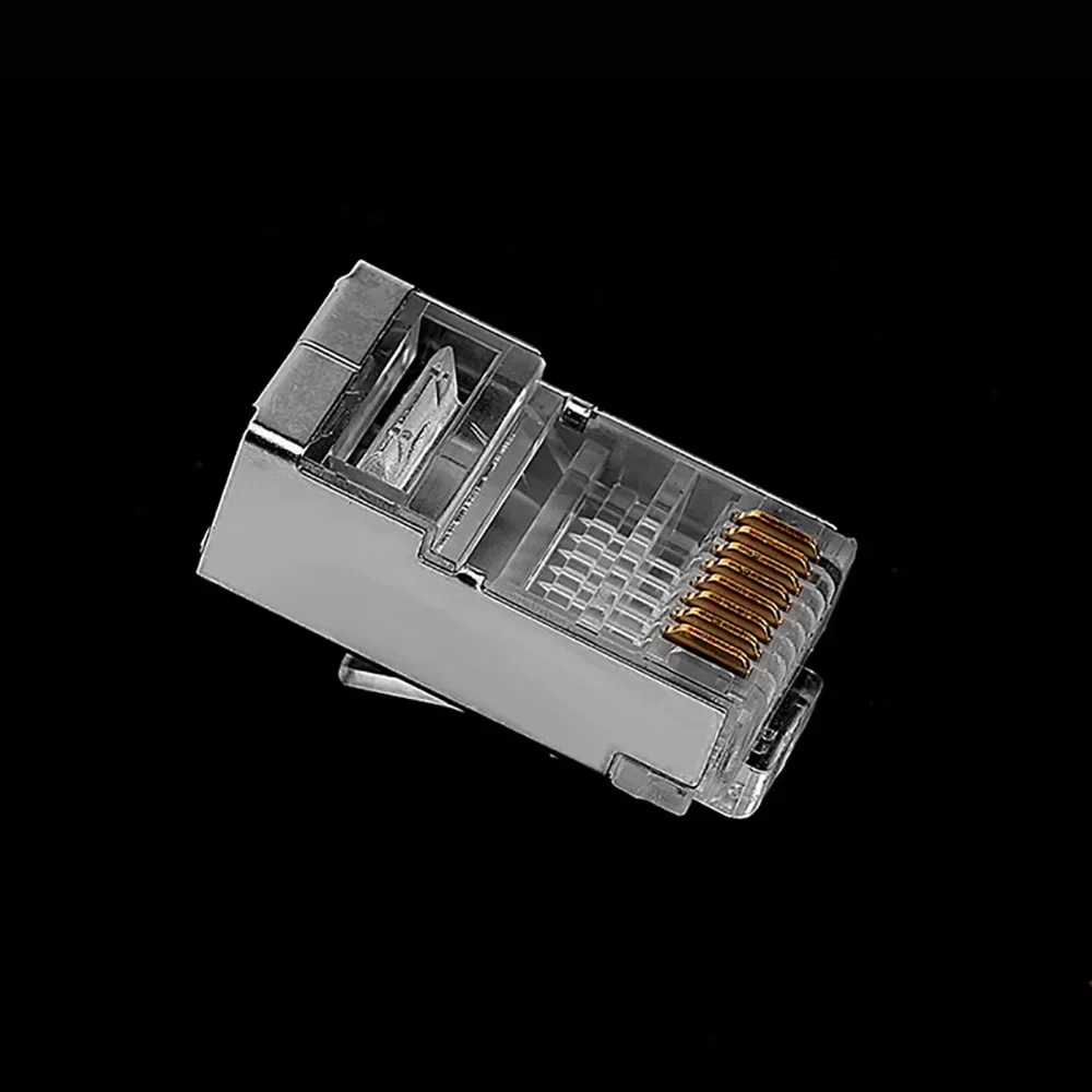 100 قطعة 8P8C 8Pin إيثرنت كابلات الموصلات شبكة الذكور Cat5e RJ45 stp محطات محمية مطلية بالذهب القط 5 Cat5e RJ45 التوصيل