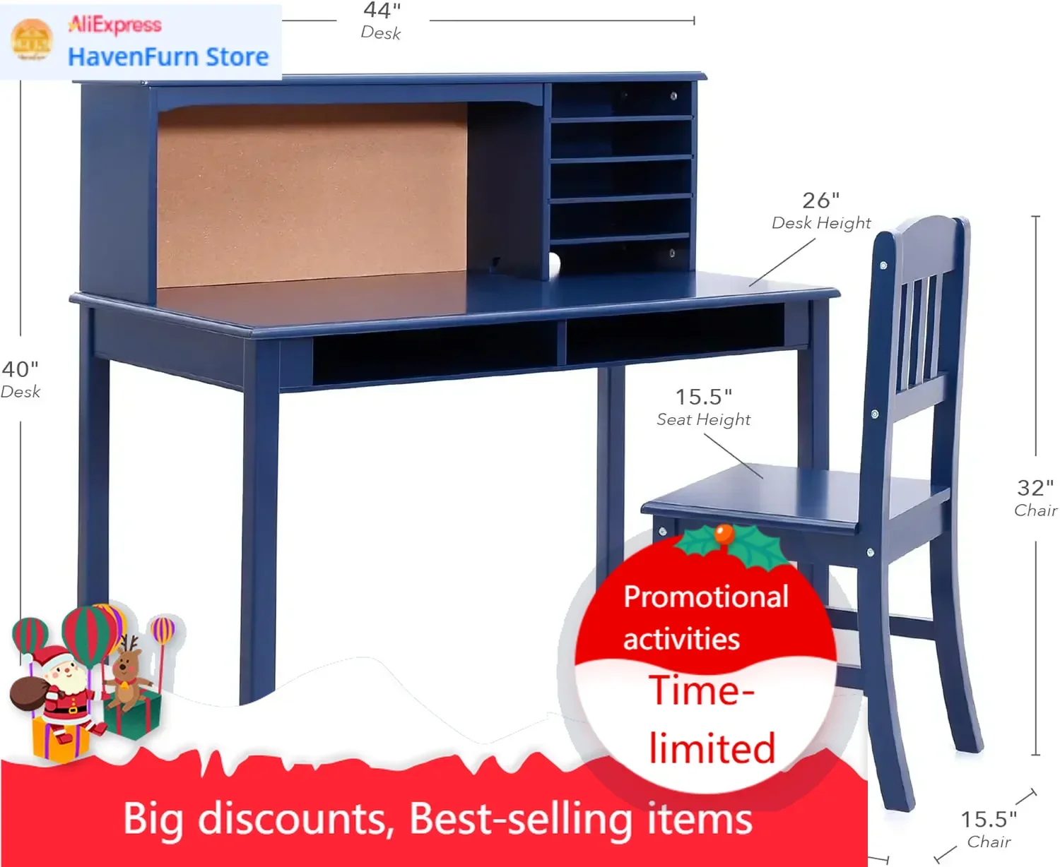 

Hot salesHot-sellingKids Media Desk and Chair Set - Navy: Student's Workstation with Storage, Wooden Writing Table with Hutch an