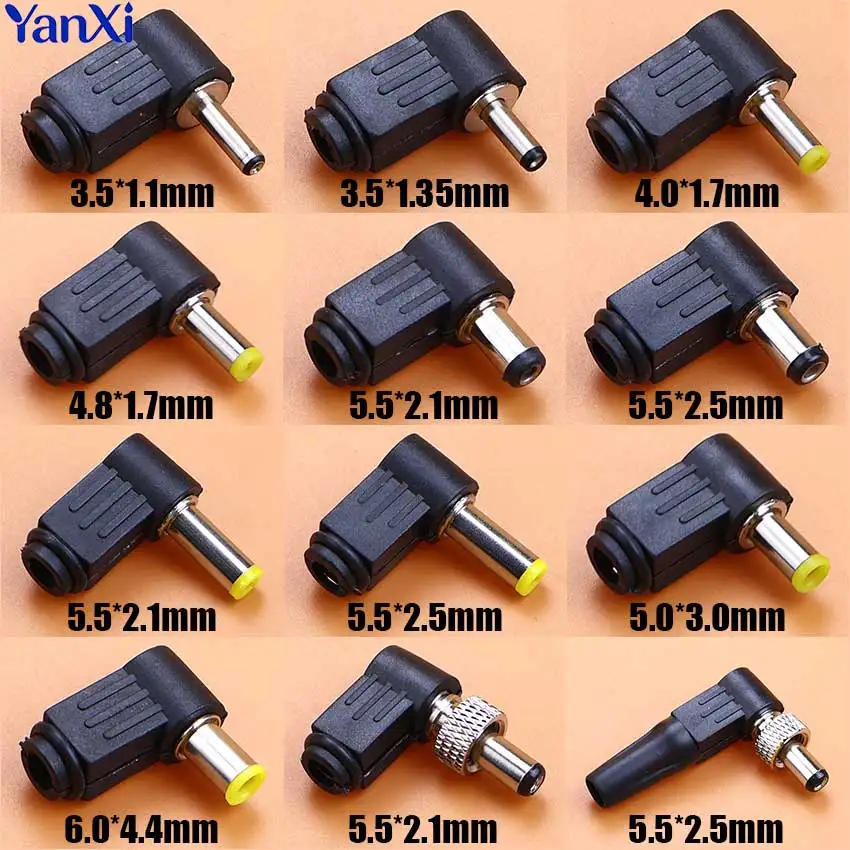 2~10pcs 3.5x1.35 4.0x1.7 4.8x1.7 5.0x3.0 6.0x4.4 5.5x2.1 5.5x2.5 MM 90 Degree DC Power Male Plug Jack Adapter Welding Connector