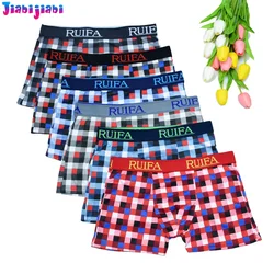 6pc Men Underwear Breathable Stretch Antibacterial Wide Head Boxers Student Youth Travel Boys Plaid boxershorts men boxers