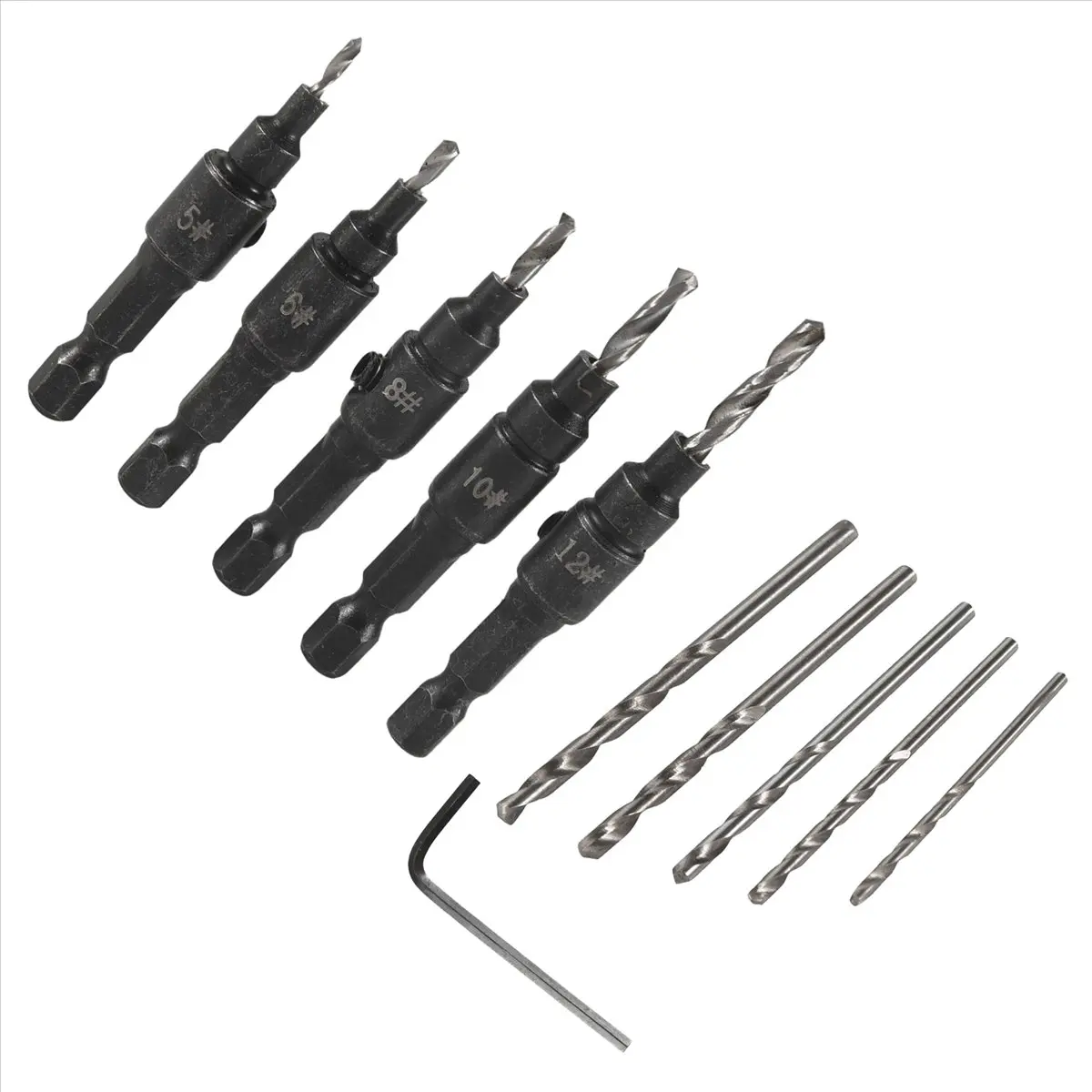 |NEWAA73|5-Piece Set of 3/8-Inch Quick-Change 82° Chamfer Adjustable Drill Bits,HSS Wood Drill Bits Sink Hole Drilling T