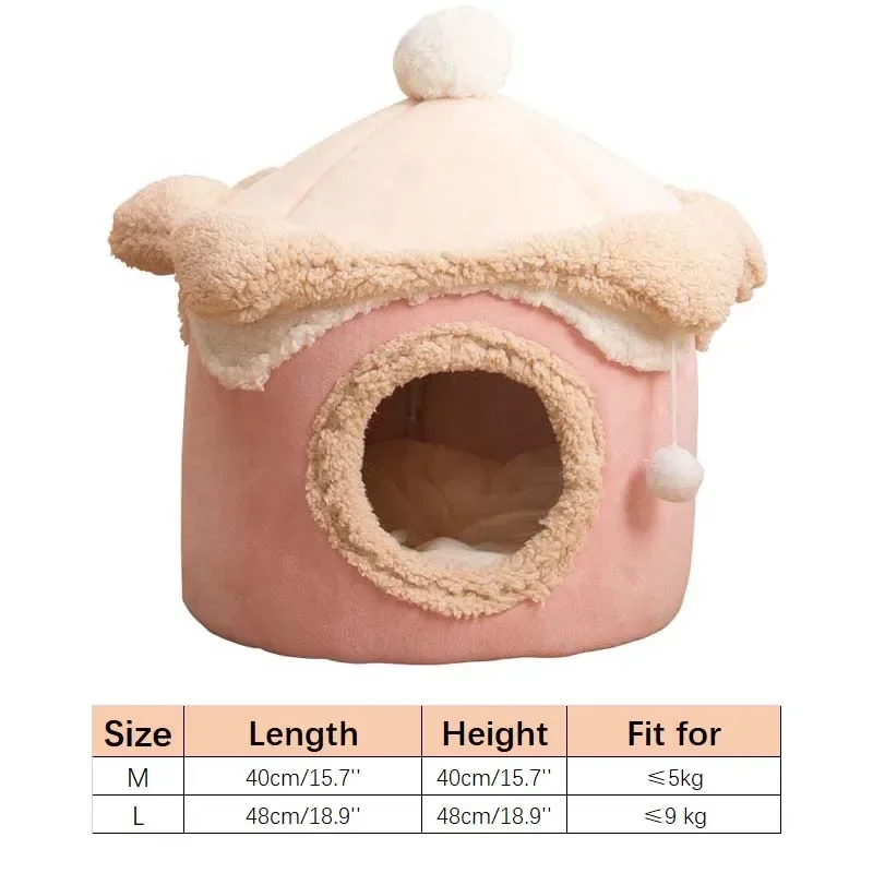 Winter Pet Cat House Warm Cozy Pet Nest for Small Cats Dogs Soft Thicken Cute Princess House with Ball Toy Kitten Sleeping Bed