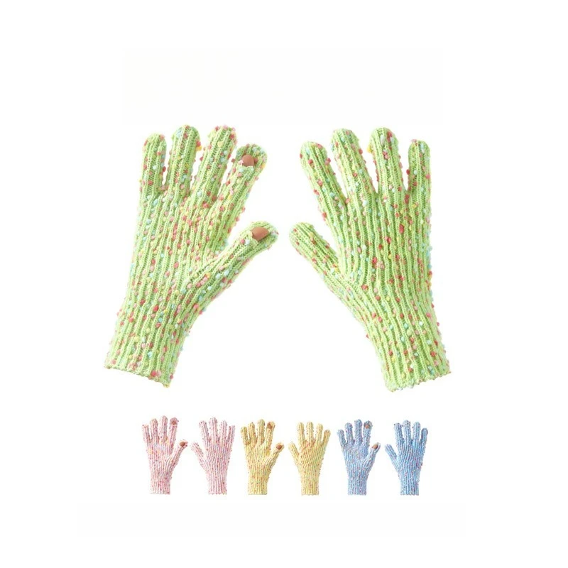 Rainbow Candy Bean Wool Gloves for Women Korean Winter Warmth Versatile Student Warm Finger Cycling Ins Style