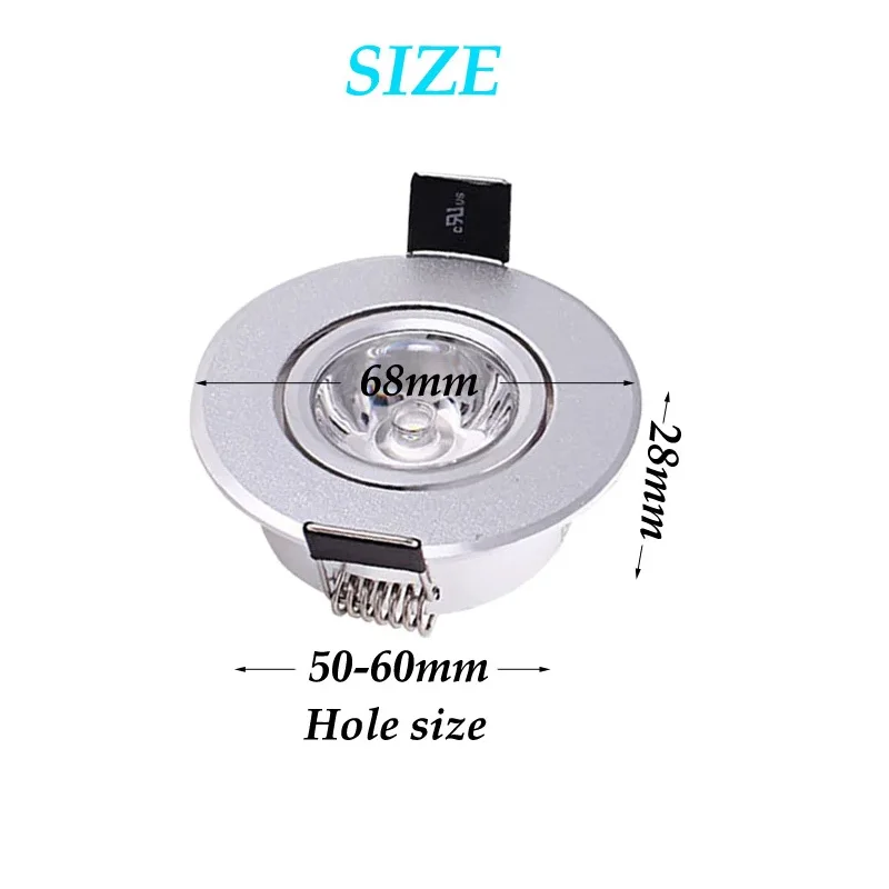 Aluminum Round LED Dimmable Ceiling Downlight 1W 3W AC85-265V  Recessed LED Spot Light Led Bulb Cutout 50mm With Driver