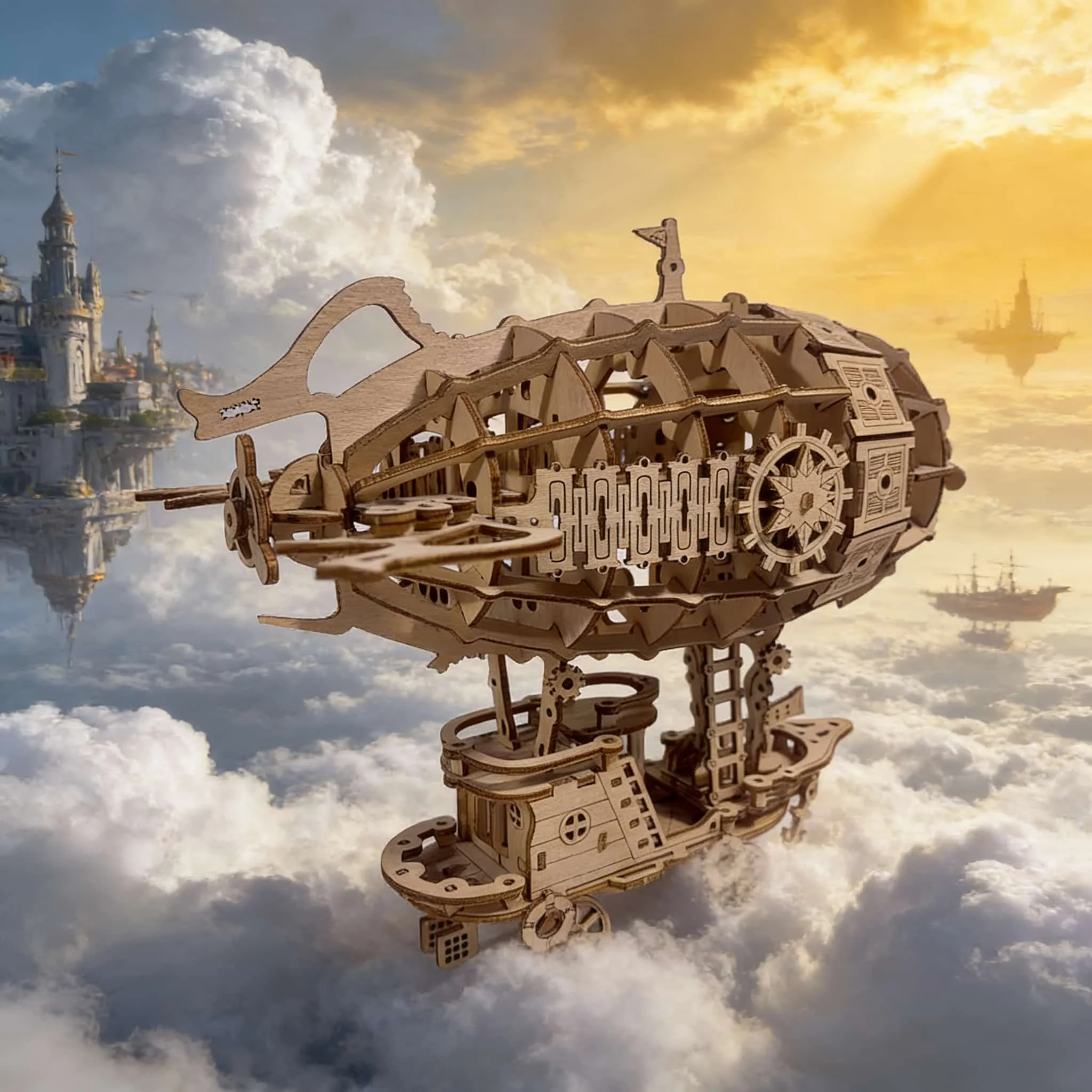 ชุดโมเดลปริศนา 3 มิติ ทำจากไม้ รูปเรือเหาะ - ของเล่นสร้างสรรค์สำหรับเป็นของขวัญวันหยุดและวันเกิด