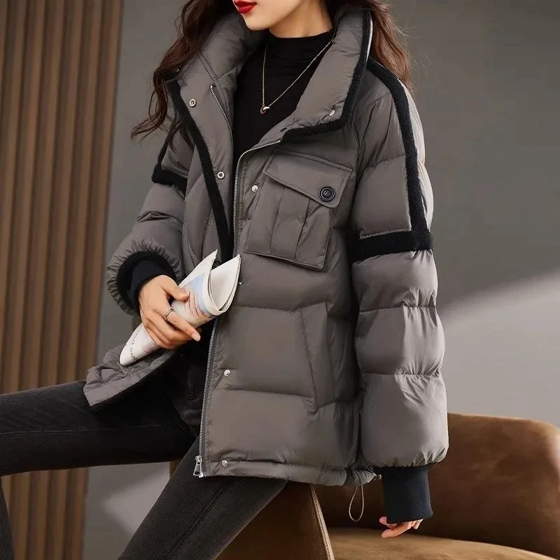 

New Loose Splicing Parkas Coats Winter Short Top 2025 Cotton-padded Jacket Women Clothes Warm Oversize Overcoat Female Outerwear
