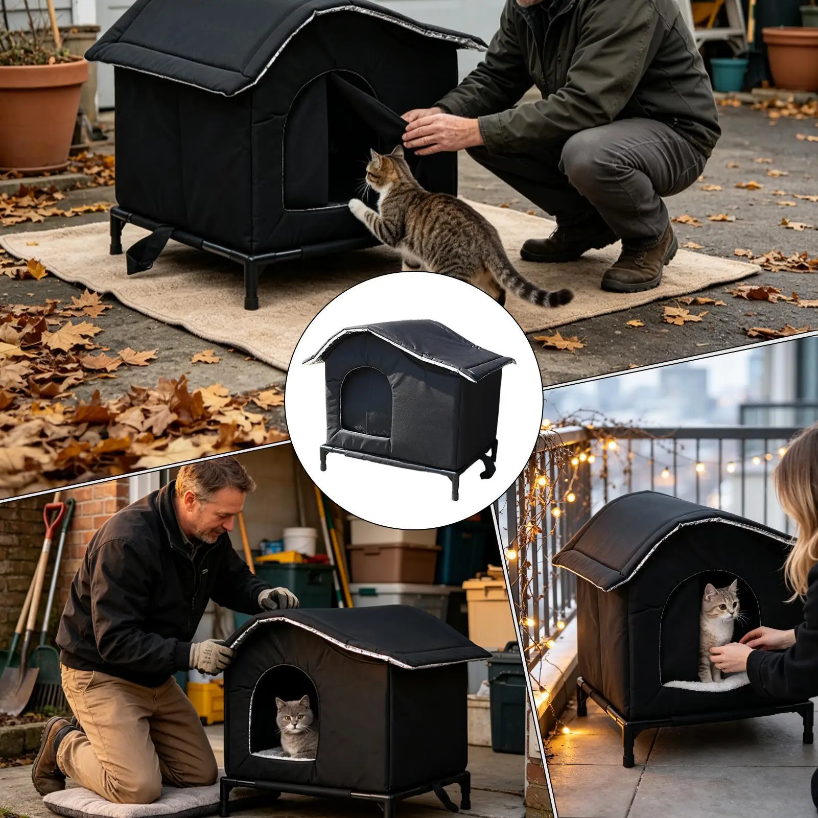 Cat House Outdoor Warm Bed Windproof Rainproof Waterproof Enclosed Pet Cave Cat Shelter With Mat For Kitten Sleeping Animal