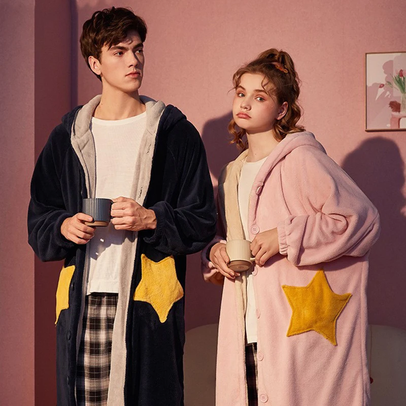 

Autumn Winter Warm Flannel Sleepwear Long NightDress Women Sleepshirt Loose Ladies Plush Nightgown Cute Girls Hooded Night Dress