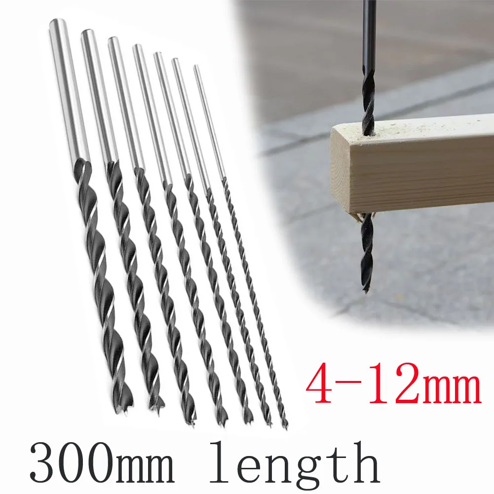

7pcs/set 300mm Woodworking Spiral Drill Bits Round Shank 4-12mm For Soft Wood Hardwood Plastic Drilling Tools