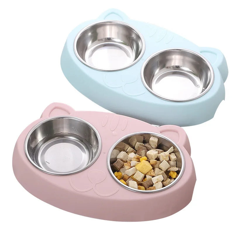 Pet Double Bowl Plastic Kitten Dog Food Drinking Tray Feeder Cat Feeding Pet Supplies Accessories comederos gato