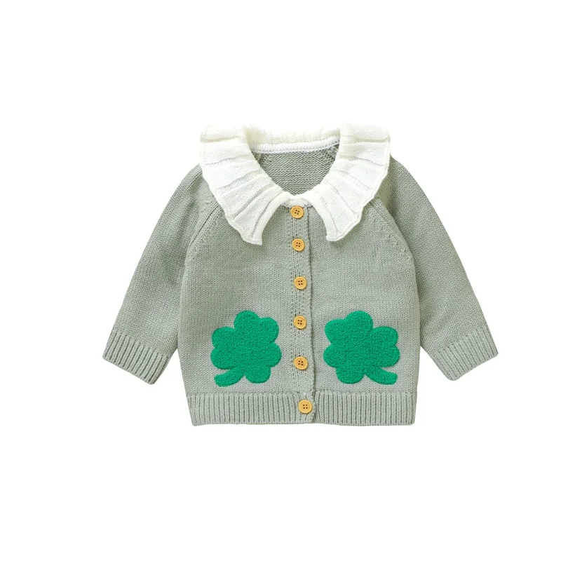 Baby Girl Cardigan, Long Sleeve Button Closure Bow/Squirrel/Four-leaf Clover Winter Warm Knit Sweater Infant Clothes