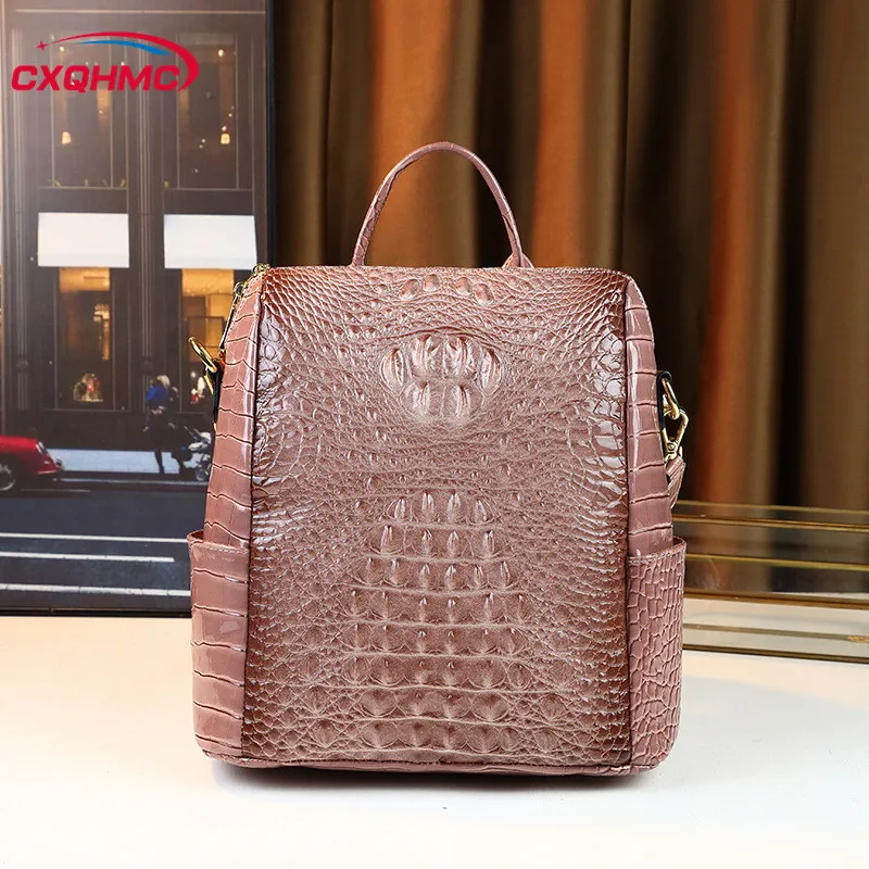 

Crocodile Pattern Leather Women Backpack 2024 New Casual Fashion Women's Schoolbag Large Capacity Leisure Travel Bags