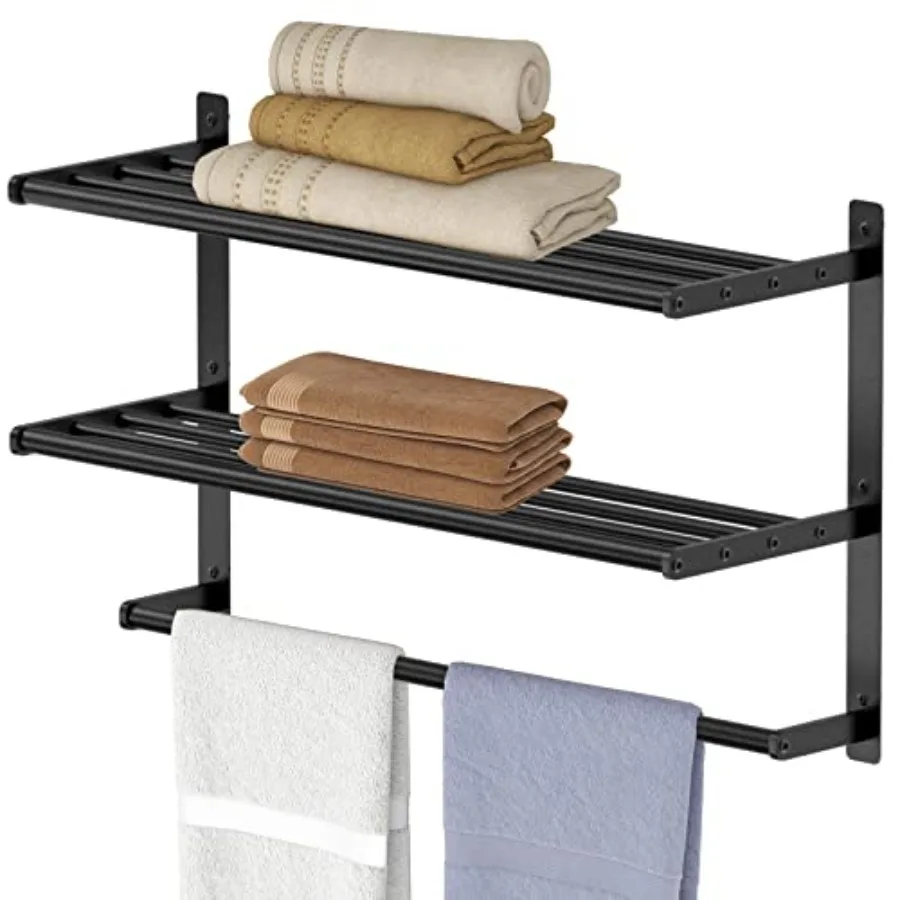 

Hotel Towel Racks for Bathroom Wall Mounted, 24 Inch Towel Shelf for Bathroom, 3-Tier Bathroom Towel Rack with Tower Bars, Matt