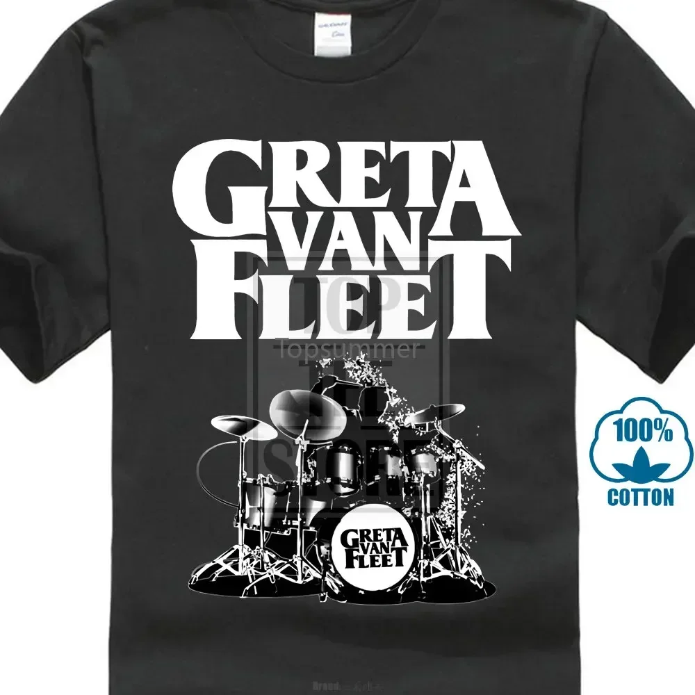 Camiseta Greta Van Fleet Drum para hombre, camisa negra de talla completa S 3Xl para ventilador Greta Van, a la moda Camisa de algodón, novedad de 2018