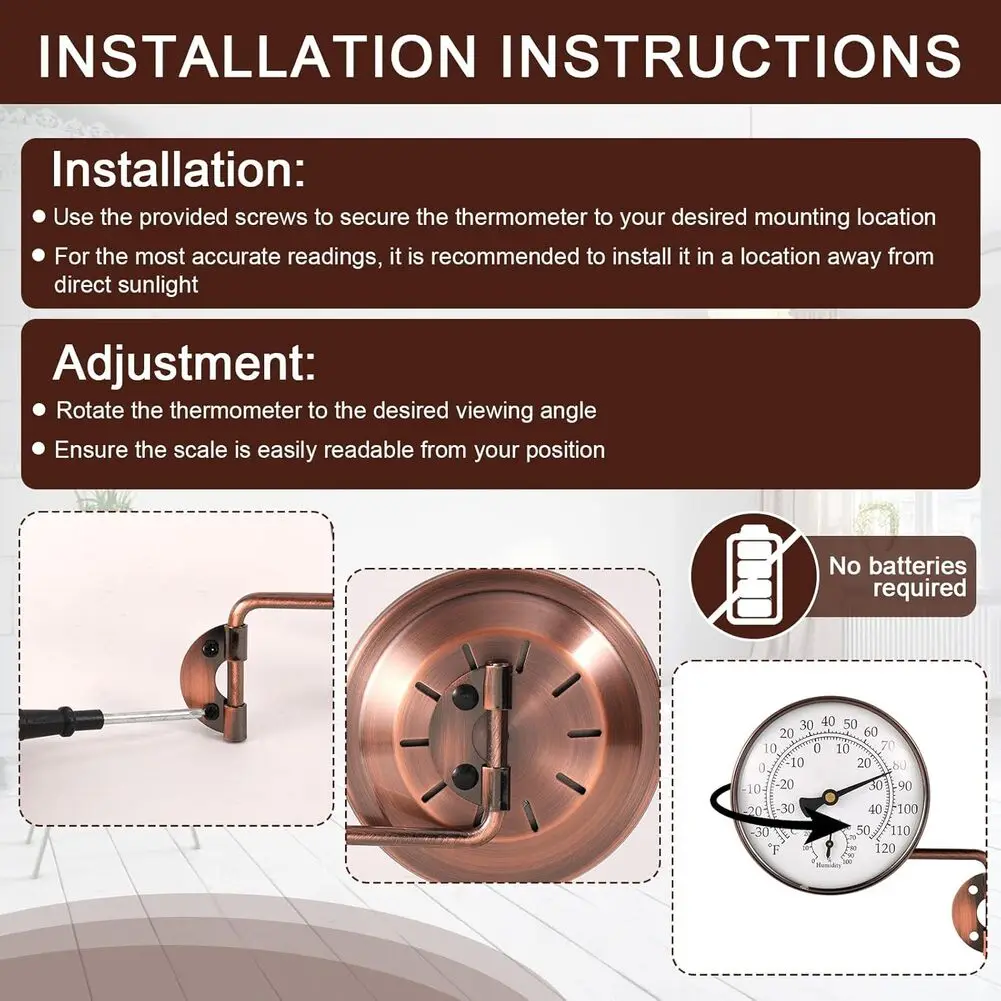 Outdoor Thermometer Hygrometer with Precision Mechanical Movement and Large Bold Number Plate for Distance Readability