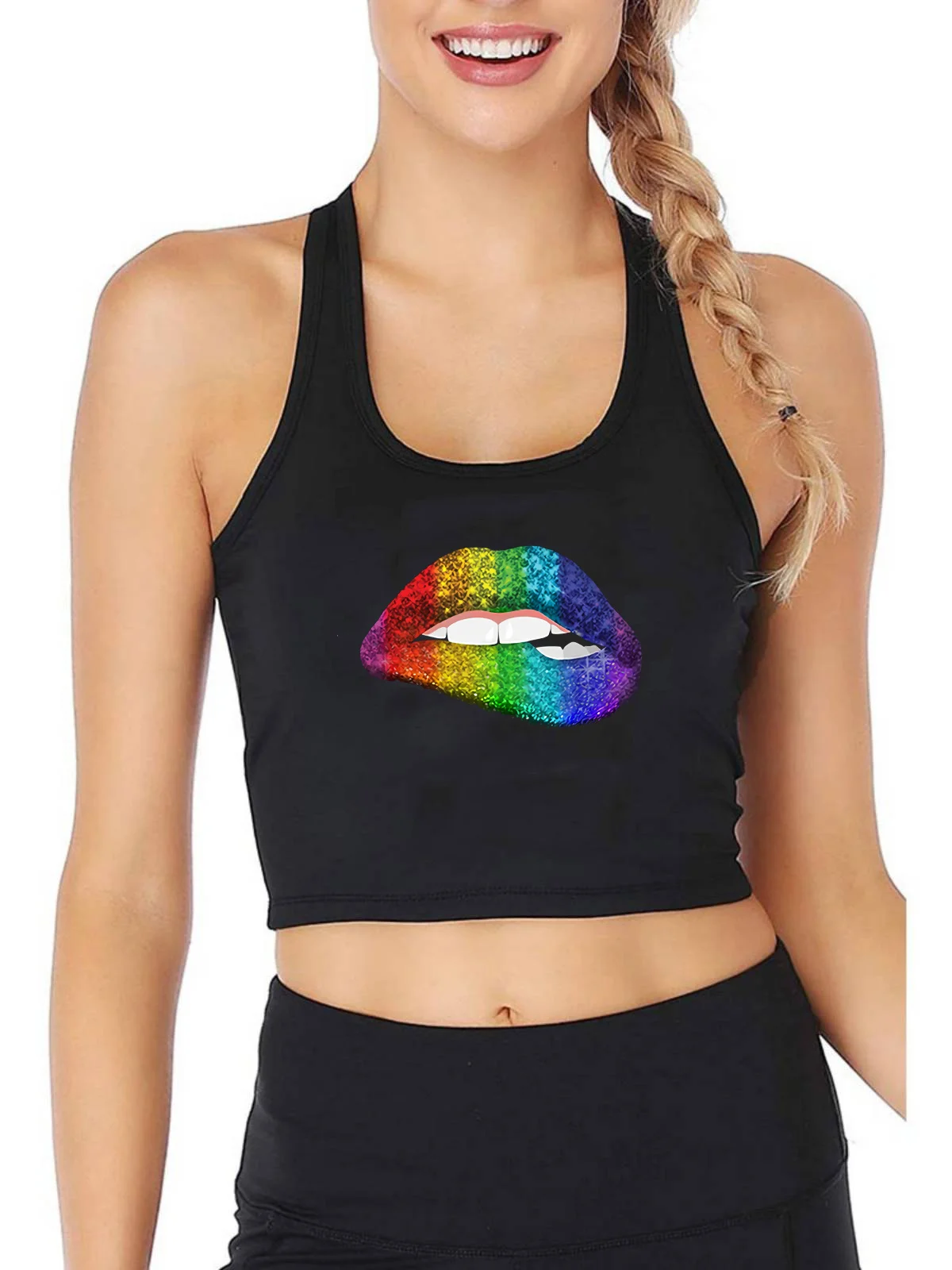 

Pride Lgbt Gay Rainbow Lip Design Breathable Slim Fit Tank Top Women's Pride Month Gifts Crop Tops Summer Workout Camisole