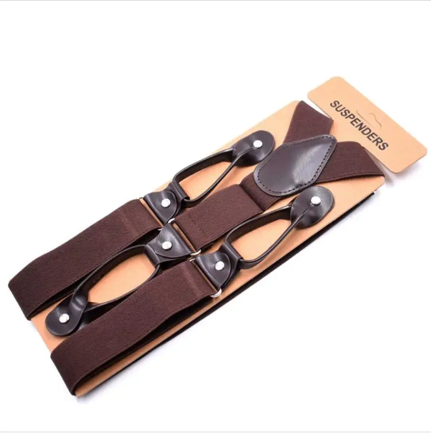 3.5 X 120cm Button Suspenders Men Braces Dark Brown Leather Vintage Pants Strap Belt for Trouser Jockstrap Hombre Suspensorios