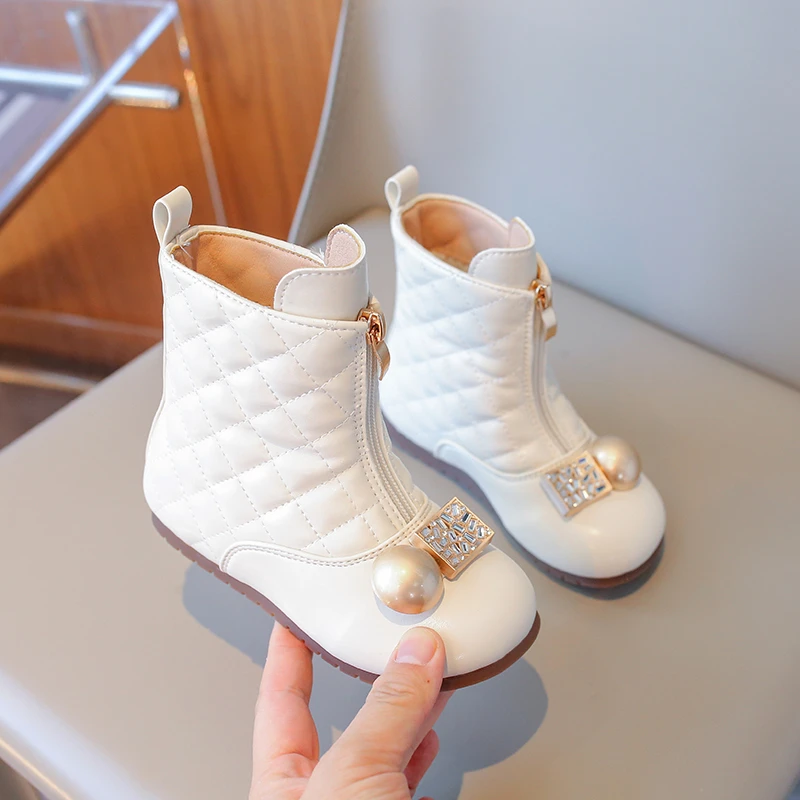 

Элегантные модные кожаные ботинки для девочек, классические роскошные детские полусапожки со стразами, трендовые школьные повседневные детские ботильоны