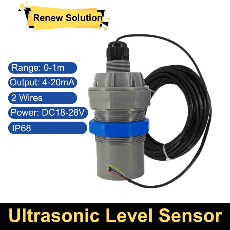 IP68 Ultrasonic Level Sensor Probe 4-20 ma RS485 Distance 10 Meter Water Fuel Oil Tank Liquid Depth Transmitter Without Display