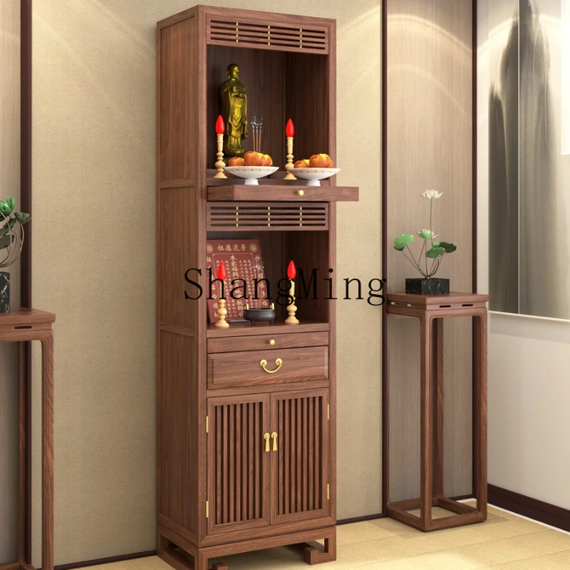 

ZYY solid wood double-layer household Buddhist niche new Chinese vertical cabinet three layers with door simple