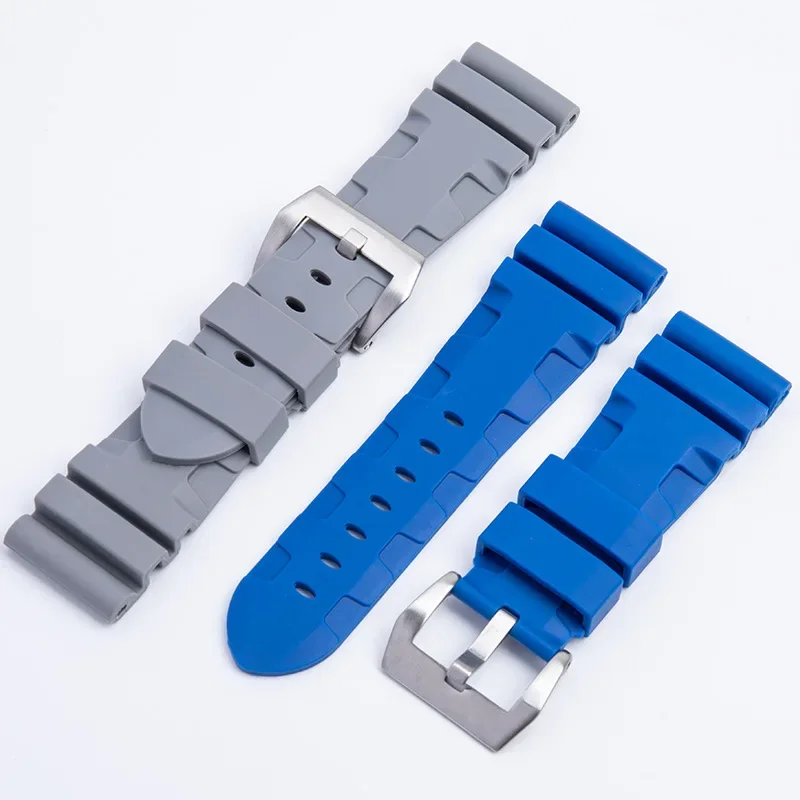 

26mm Quality Soft Nature Silicone Rubber Watchband Black Blue Gray Green Red For Panerai Strap Waterproof Wristband