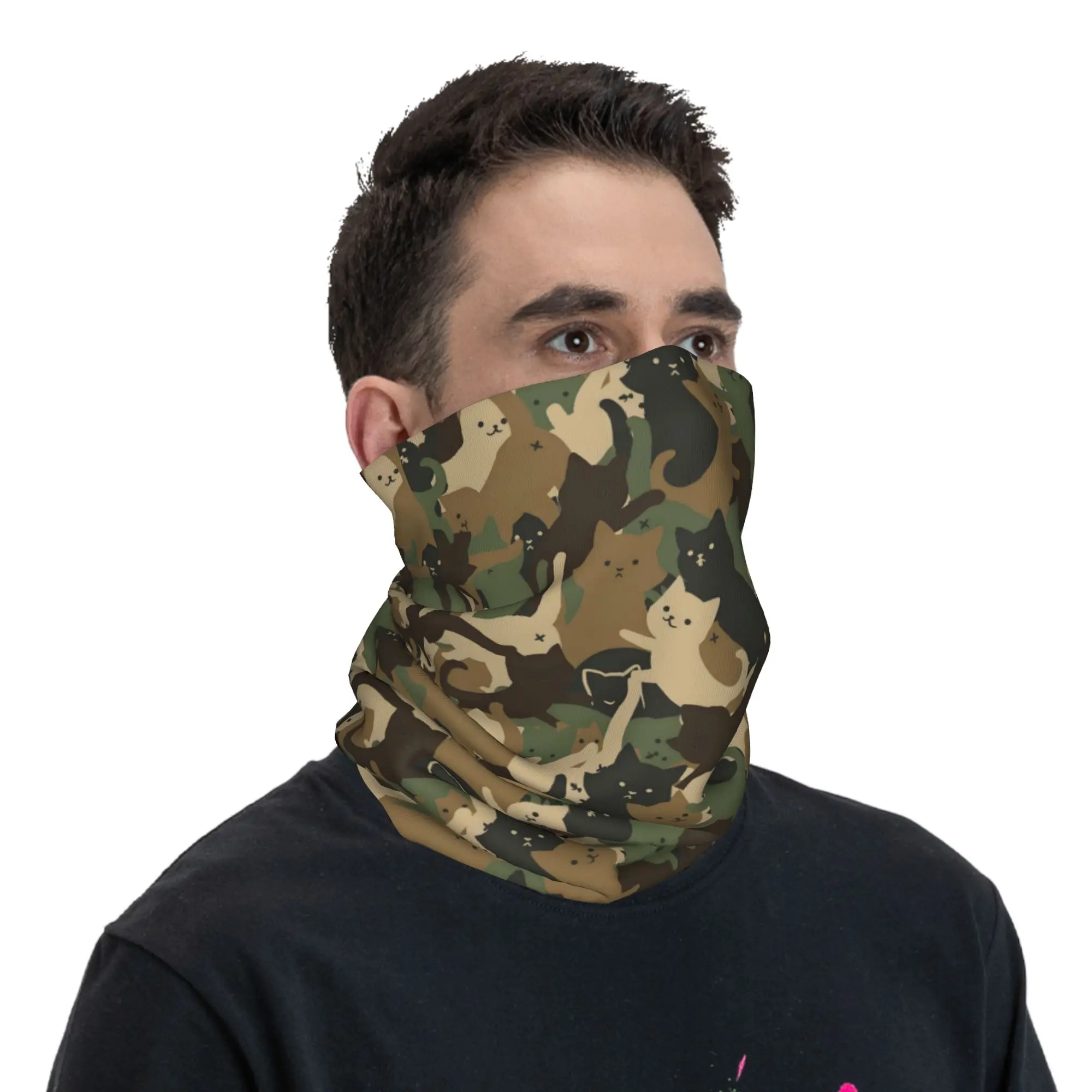 Custom Cute Cat Camouflage Bandana Neck Warmer Men Women Winter Hiking Ski Scarf Gaiter Flecktarn Camo Face Cover image 5