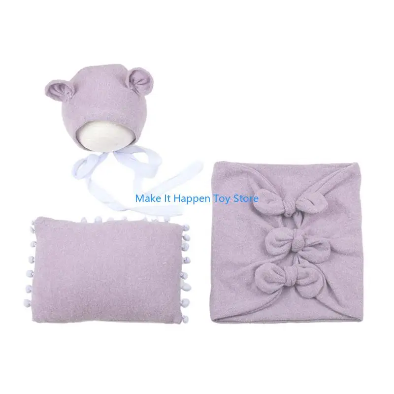 28EC 3 PCS Baby Bonnet para regalos cojín cabeza establecidos para bebés Fotografia atuendos Fotografia