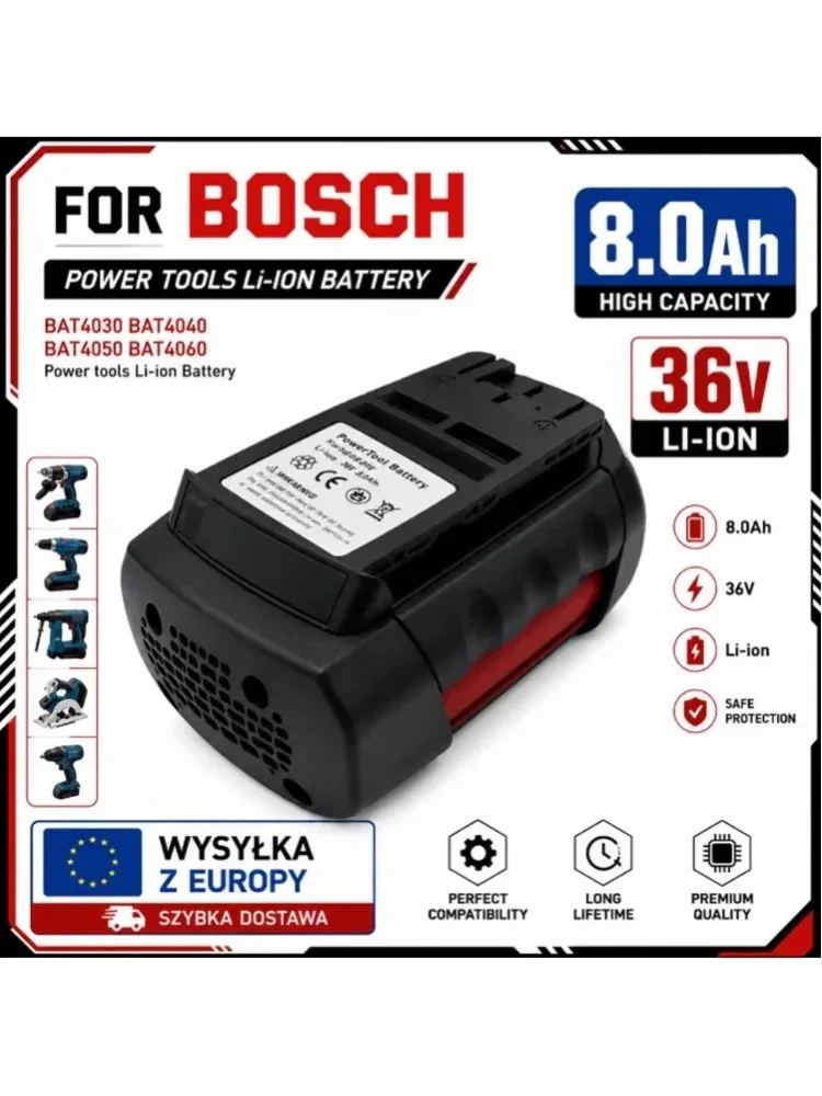 36V Akku für Bosch BAT810 BAT840 8.0AH Wiederaufladbarer Lithium-Ionen-Ersatzakku D-70771 BAT836 BAT818 2607336003