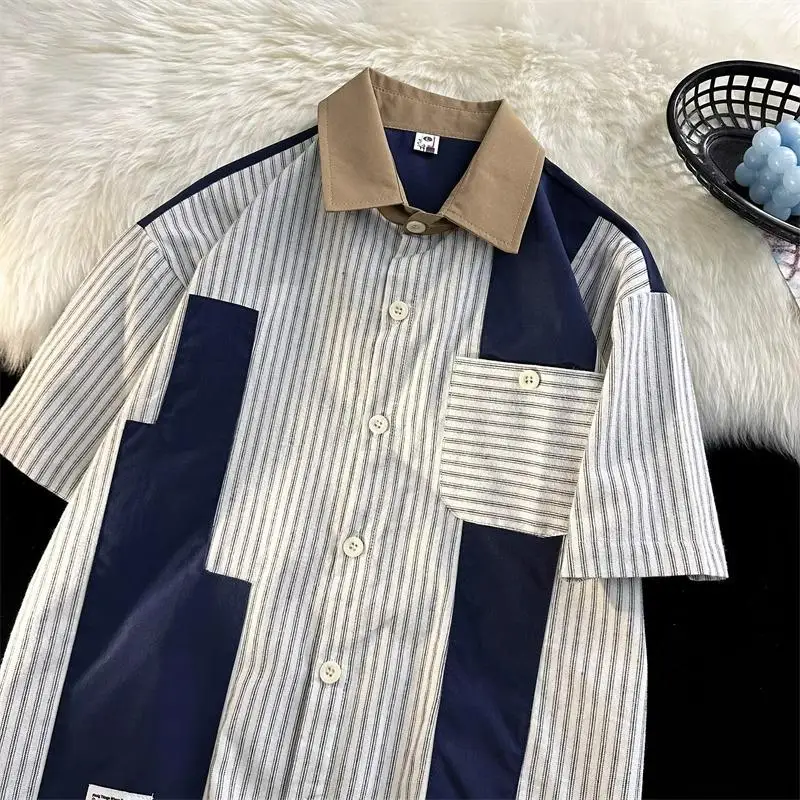 

Large Size 300 Pou Retro High Street Simple Striped ort Sve ex Spring Summer Casual Patchwork irt Jaet