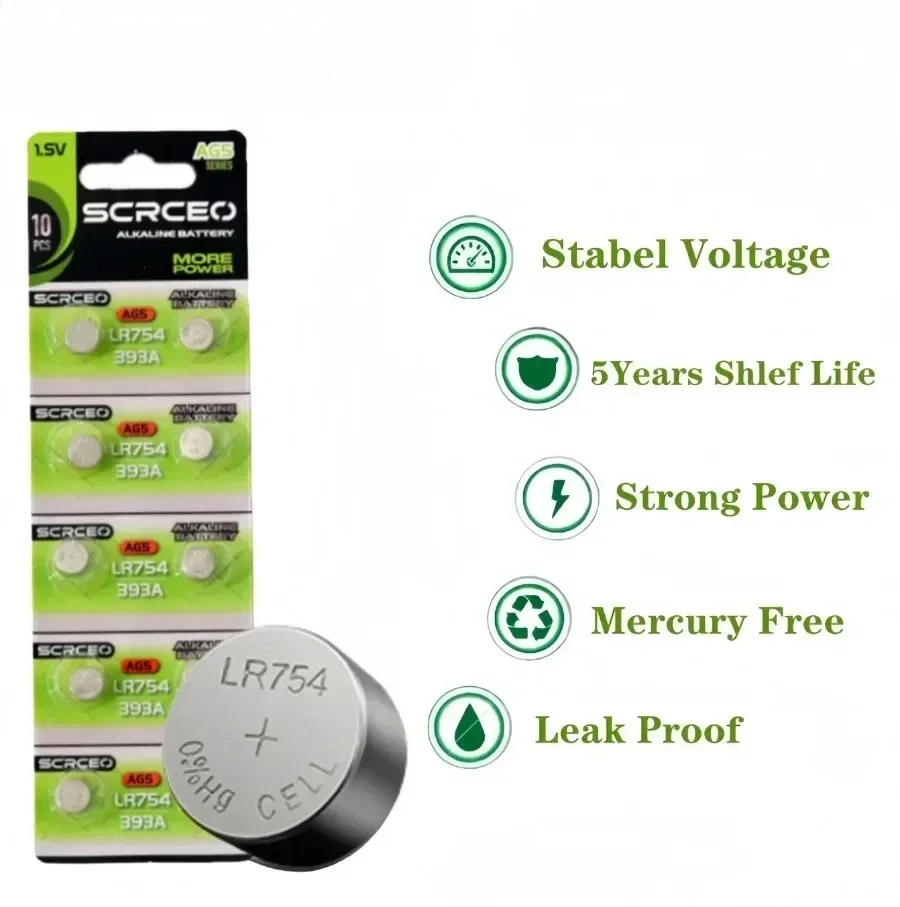 10-80PCS 1.55V AG5 LR754 Button Batteries SR754 193 393 Round Cell Coin Alkaline Battery L754 SR754SW LR48 For Watch Toys Clock