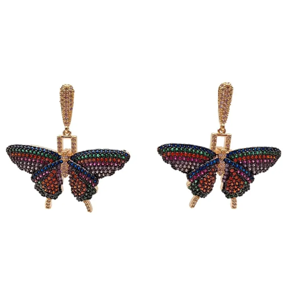 

Y.YING Multi Color Gold Plated Cz Pave Butterfly Insect Drop Stud Earrings For Women Party Gift